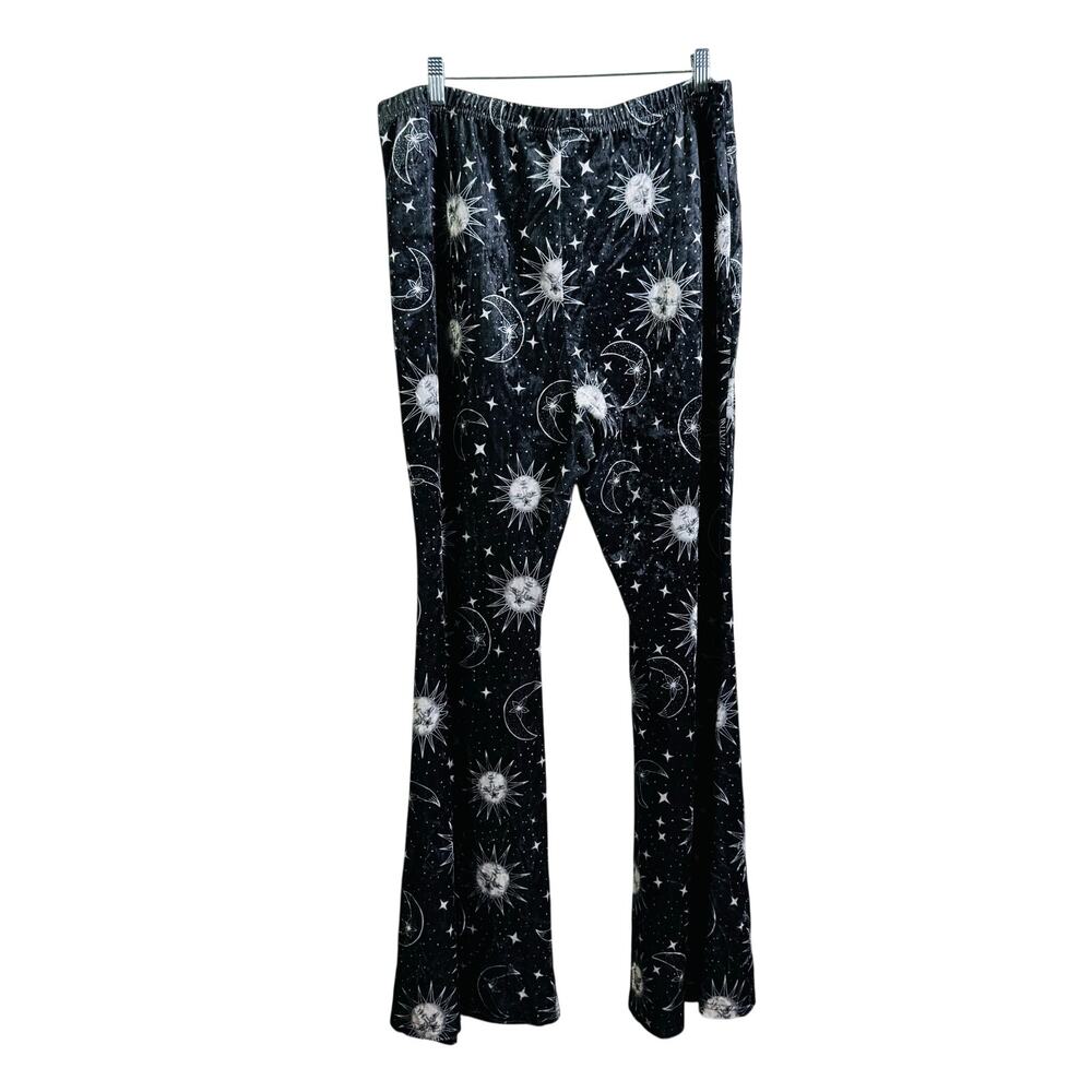 Whimsey Goth Celestial‎ Pants 3X Crushed Velvet Elastic Waist Flare Astrological
